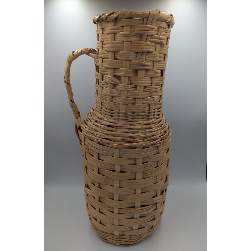 Vintage Woven Wicker Pitcher Vase Natural Tan Rustic Boho Shabby Chic Decor 20in